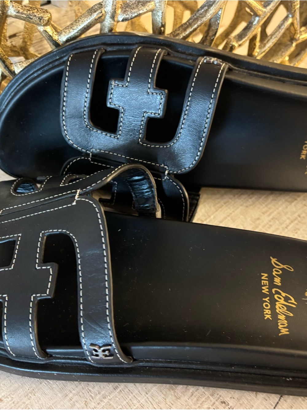 SAM EDELMAN Black Leather VALERI Logo slide Sandals with Cushioned Footbed - Picture 2 of 6
